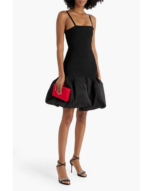 Carolina Herrera Black Gathered Faille-paneled Stretch-knit Mini Dress