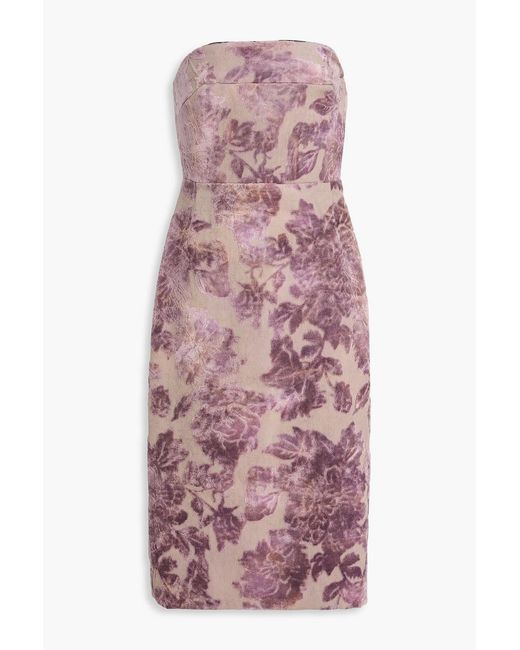 Dries Van Noten Pink Strapless Devoré-Velvet Midi Dress