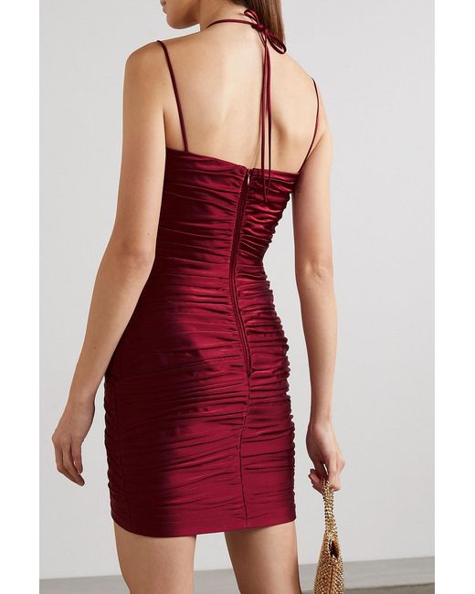 Rasario Red Ruched Satin Mini Dress