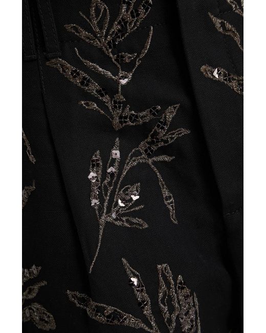 Brunello Cucinelli Black Embroidered Cotton And Linen-blend Shorts