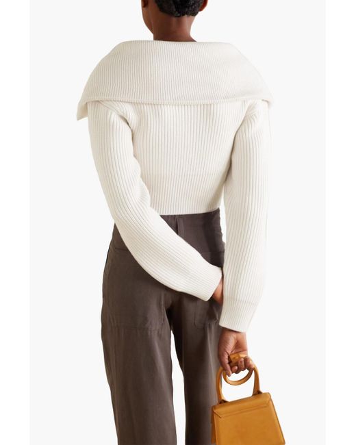 Jacquemus Natural Risoul Cropped Layered Ribbed Merino Wool Sweater