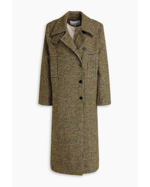 Ganni Green Houndstooth Tweed Coat