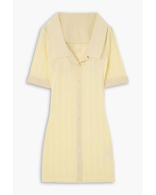 Jacquemus Yellow Ta Poplin-trimmed Ribbed-knit Mini Dress