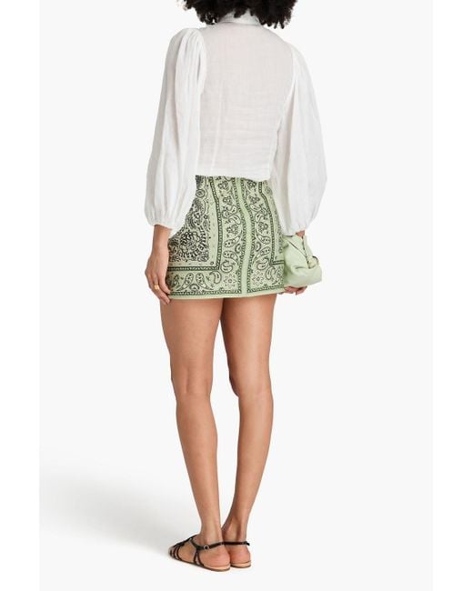 Zimmermann Green Paisley-print Linen Mini Skirt