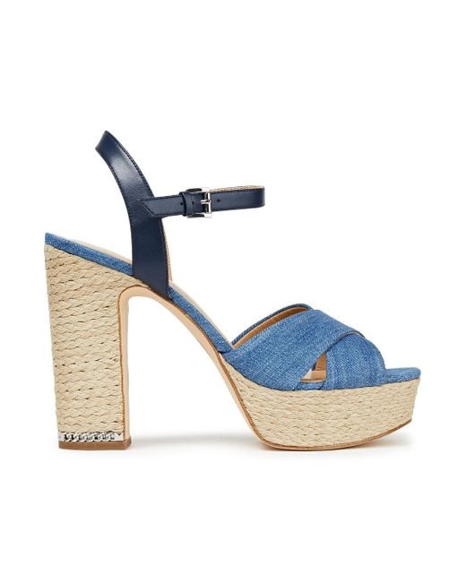 MICHAEL Michael Kors Blue Morgana Denim And Faux Leather Platform Sandals