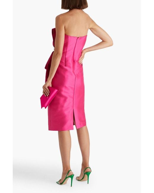 Badgley Mischka Pink Strapless Bow-Detailed Faille Midi Dress