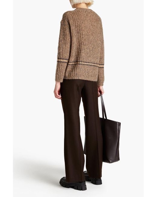 Luisa Cerano Brown Sequin-embellished Striped Knitted Sweater
