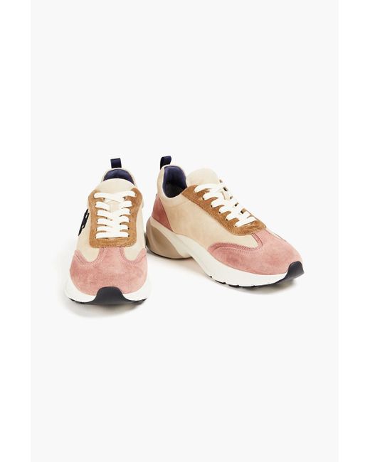Tory Burch Pink Color-Block Suede Sneakers