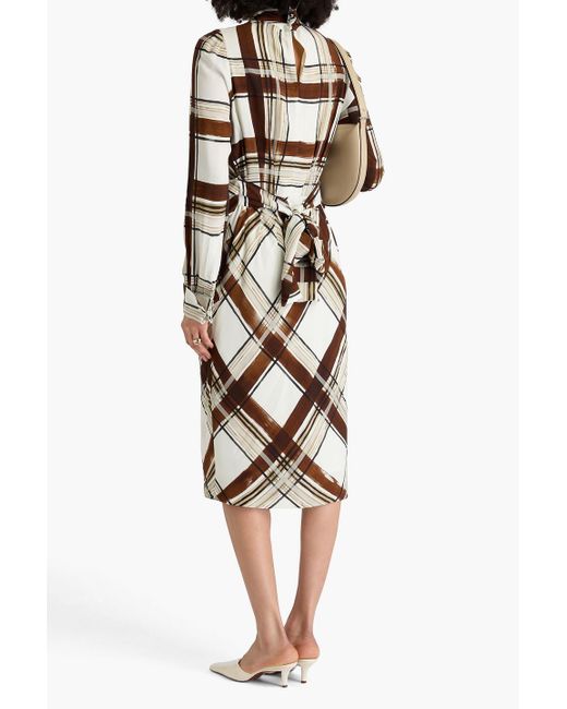 Dries Van Noten Brown Draped Checked Crepe Midi Dress