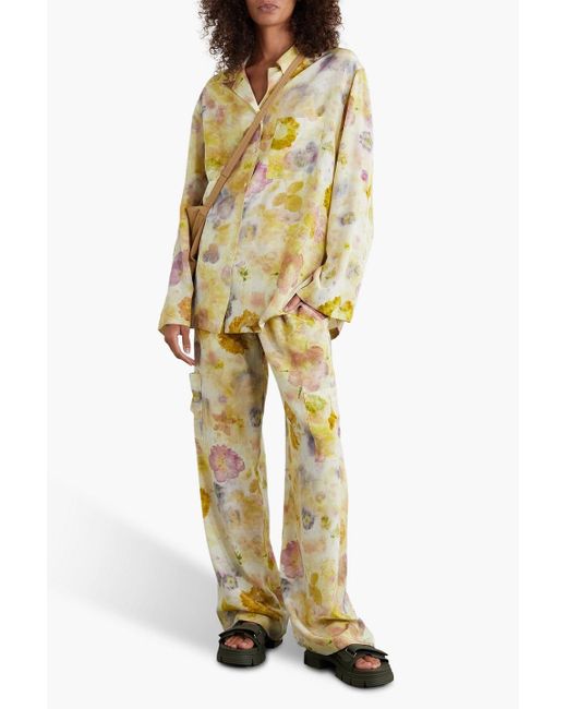 McQ Alexander McQueen Yellow Grow Up Floral-print Silk Crepe De Chine Shirt
