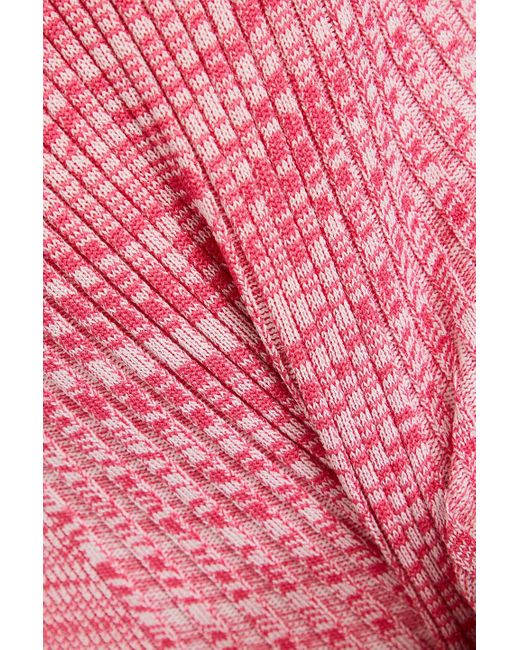 Ganni Pink Marled Ribbed-knit Midi Dress