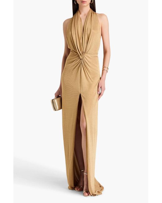 Costarellos Natural Twisted Jersey Halterneck Gown