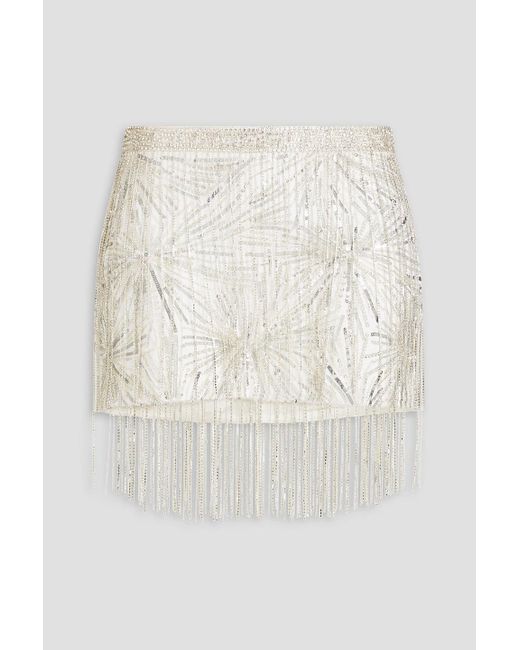 retroféte White Beatrix Fringed Embellished Crepe Mini Skirt