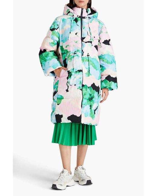Stine Goya White Quilted Printed Shell Hooded Coat