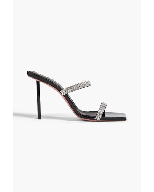 AMINA MUADDI Black Rih Crystal-Embellished Patent-Leather Mules