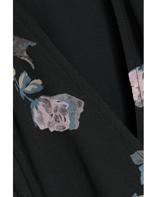 Ganni Black Midi-wickelkleid aus crêpe mit floralem print