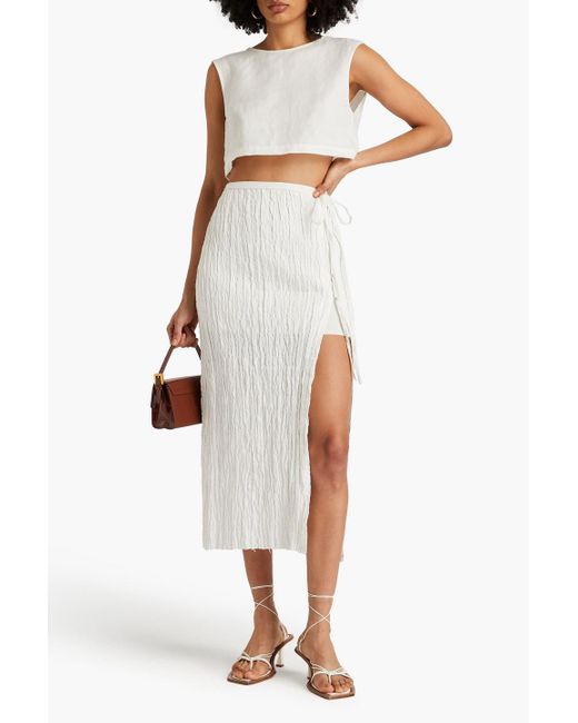 Rejina Pyo White Smocked Cotton-blend Midi Skirt