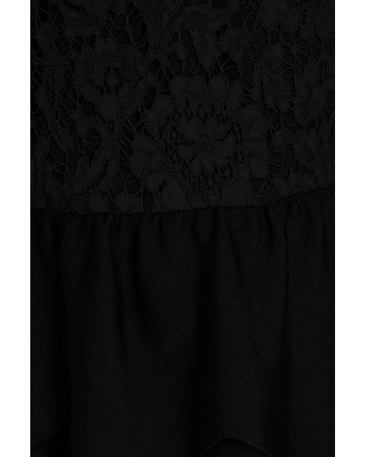 Valentino Garavani Black Tiered Wool And Corded Lace Mini Dress