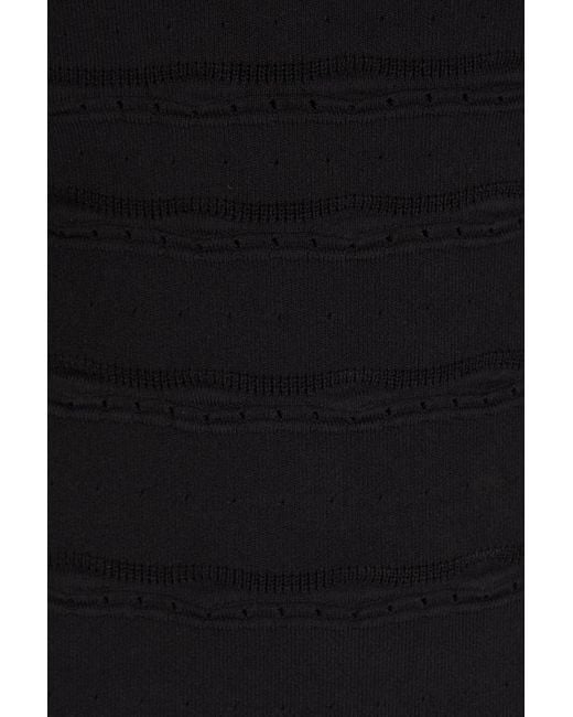 Victoria Beckham Black Fluted Pointelle-knit Midi Dress