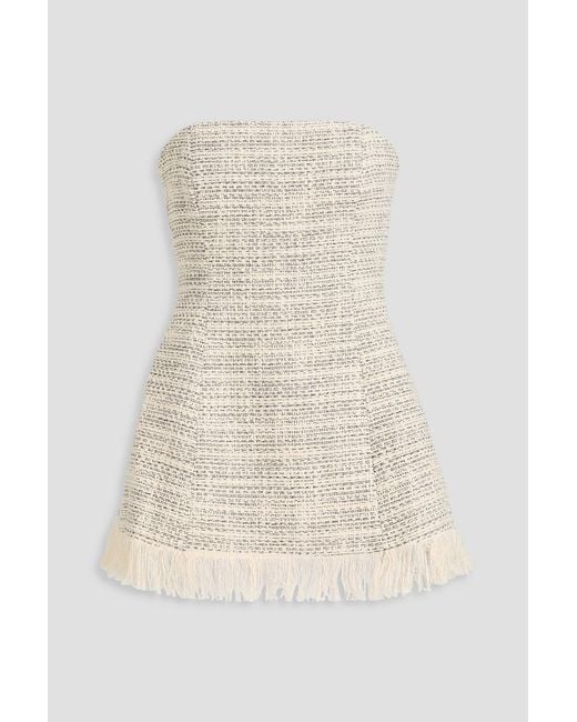 Staud Natural Silvia Strapless Frayed Cotton-Tweed Top