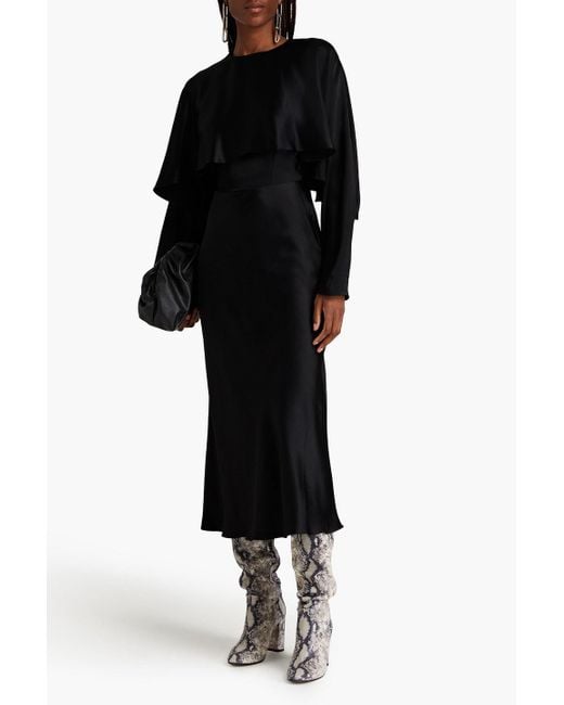 Matériel Black Cape-effect Satin-crepe Midi Dress