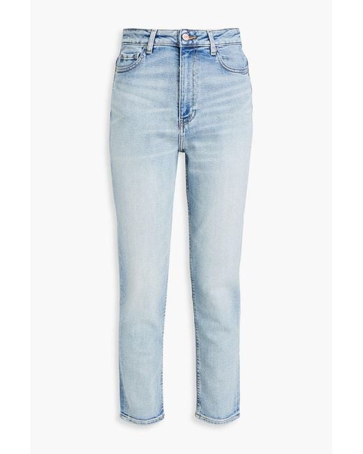 Ganni Blue Cropped Faded High-rise Slim-leg Jeans