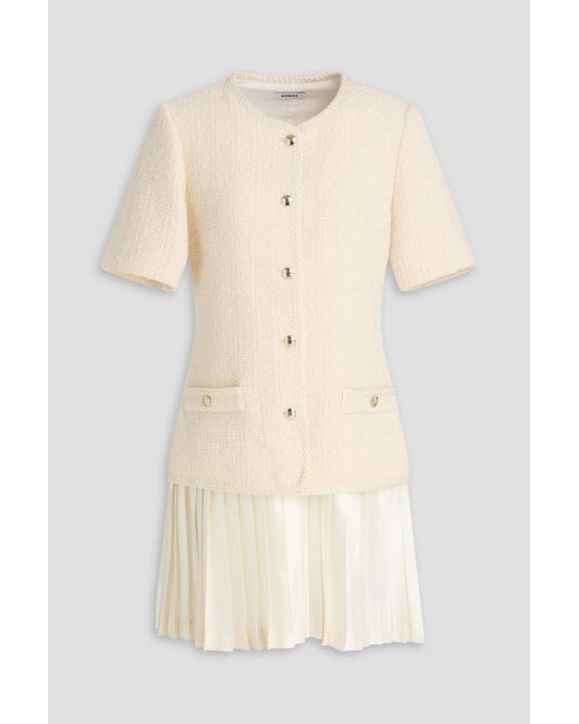 Sandro Natural Satin-Paneled Cotton-Blend Tweed Mini Dress