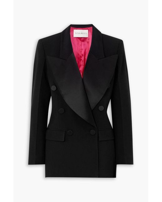 Nina Ricci Black Double-breasted Satin-trimmed Cady Blazer
