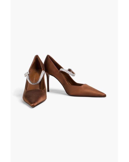 Giuseppe Zanotti Brown Crystal-embellished Satin Mary Jane Pumps