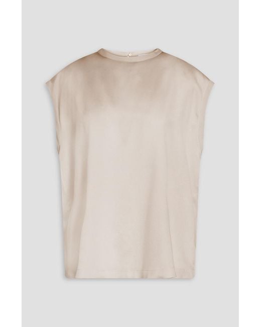 Brunello Cucinelli White Bead-Embellished Stretch-Silk Satin Top