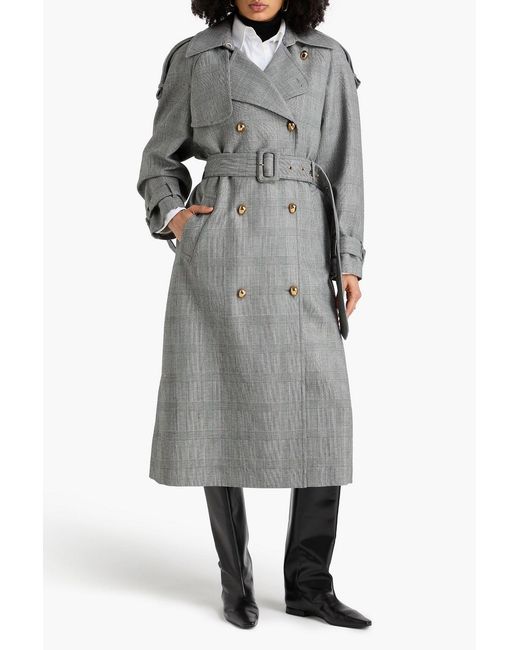 Zimmermann Gray Belted Prince Of Wales Checked Wool-Blend Trench Coat