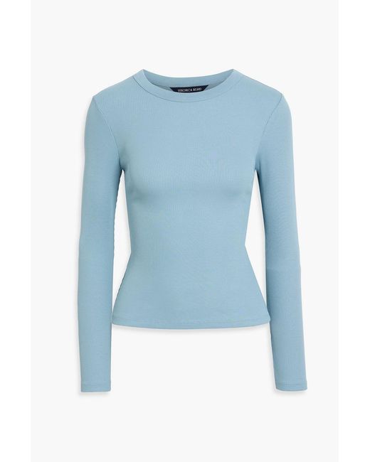 Veronica Beard Blue Pruitt Ribbed Pima Cotton-Blend Top