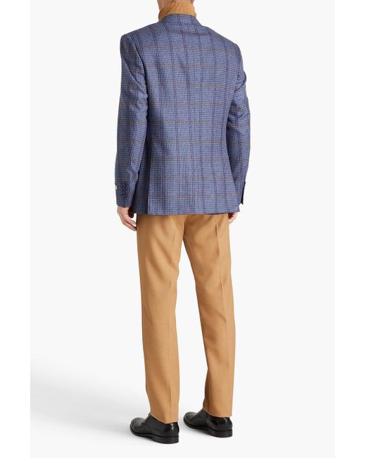 Canali Blue Checked Wool And Cashmere-blend Blazer for men