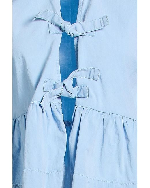 Ganni Blue Bow-detailed Stretch-cotton Top