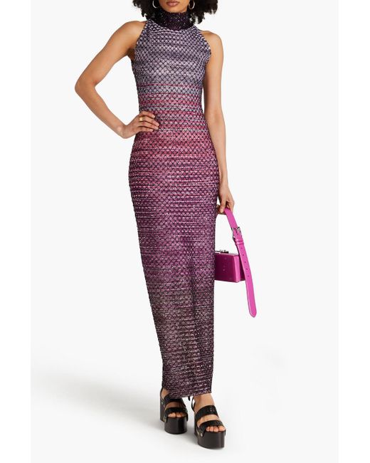 Missoni Purple Embellished Crochet-knit Maxi Dress