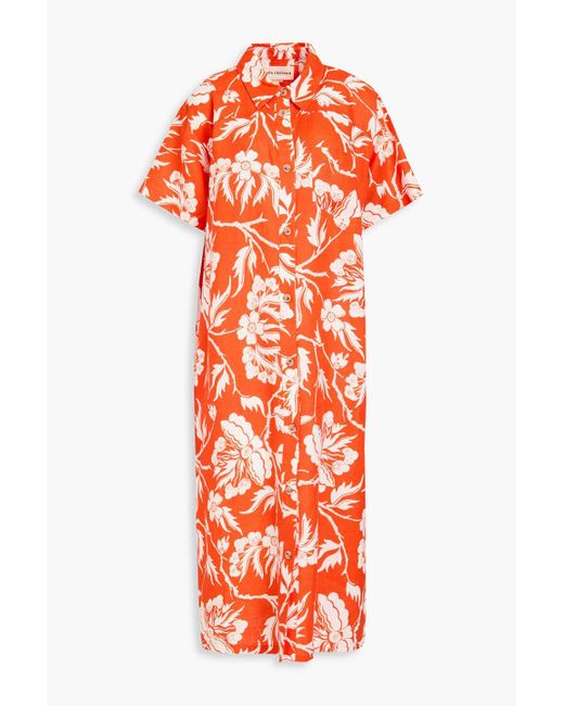 Mara Hoffman Orange Abbie Floral-print Hemp Midi Shirt Dress