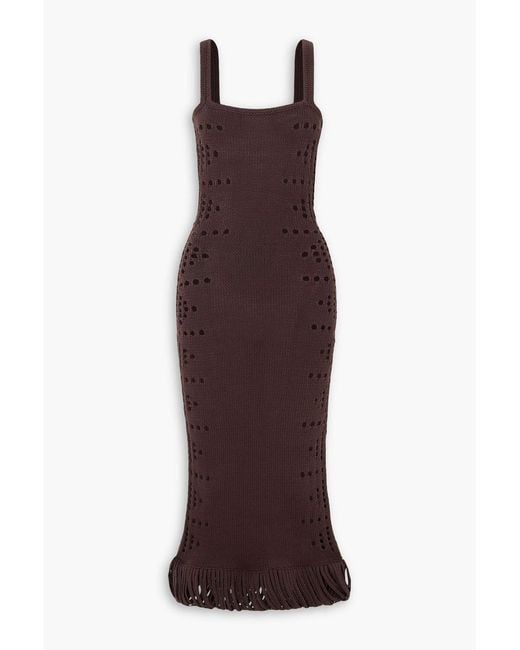 DIOTIMA Purple Moore Fringed Pointelle-Knit Cotton-Blend Maxi Dress