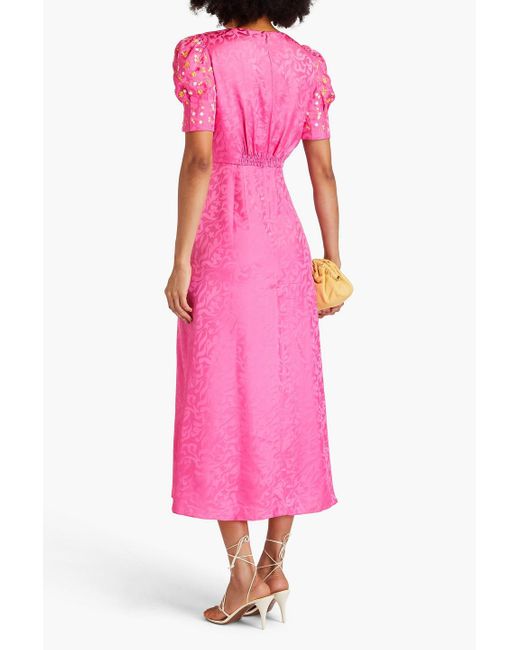 Saloni Bianca Embroidered Silk-satin Jacquard Midi Dress in Pink | Lyst UK