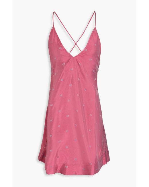 Ganni Pink Jacquard Mini Slip Dress