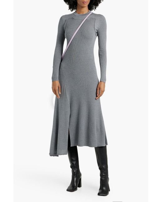 Alexander McQueen Gray Ribbed Wool And Cashmere-Blend Midi Dress