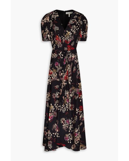 Saloni Black Lea Floral-Print Silk-Satin Jacquard Maxi Dress