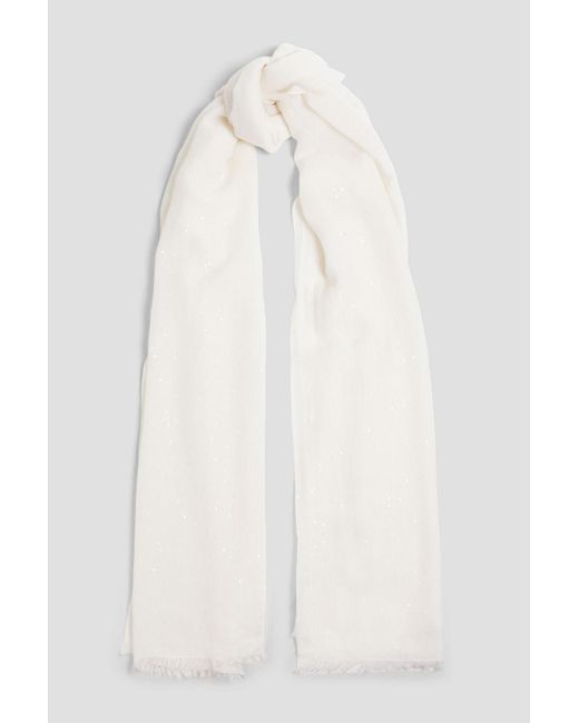 Brunello Cucinelli Sequin-embellished Cashmere And Silk-blend Scarf in  White | Lyst UK