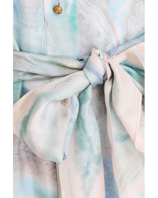 Zimmermann Blue Printed Silk-Twill Midi Shirt Dress