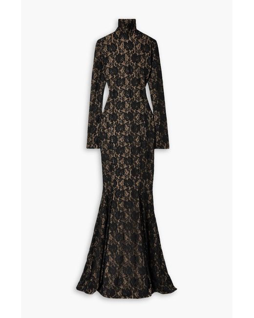 Norma Kamali Black Open-back Lace Turtleneck Gown