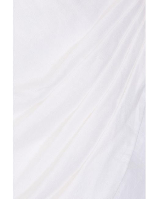 Costarellos White Schulterfreies minikleid aus leinen mit drapierung