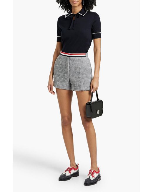 Thom Browne Gray Frayed Cotton-Blend Tweed Shorts