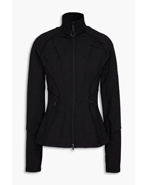 Adidas By Stella McCartney Black Appliquéd Lattice-trimmed Stretch-jersey Jacket