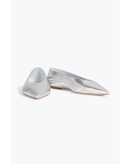 Stuart Weitzman White Lina Leather Point-Toe Flats