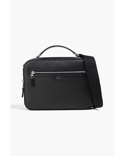 Dunhill Black Contour Embossed Leather Messenger Bag for men