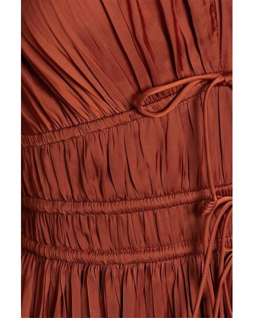 Ulla Johnson Red Lelou Pleated Satin Midi Dress